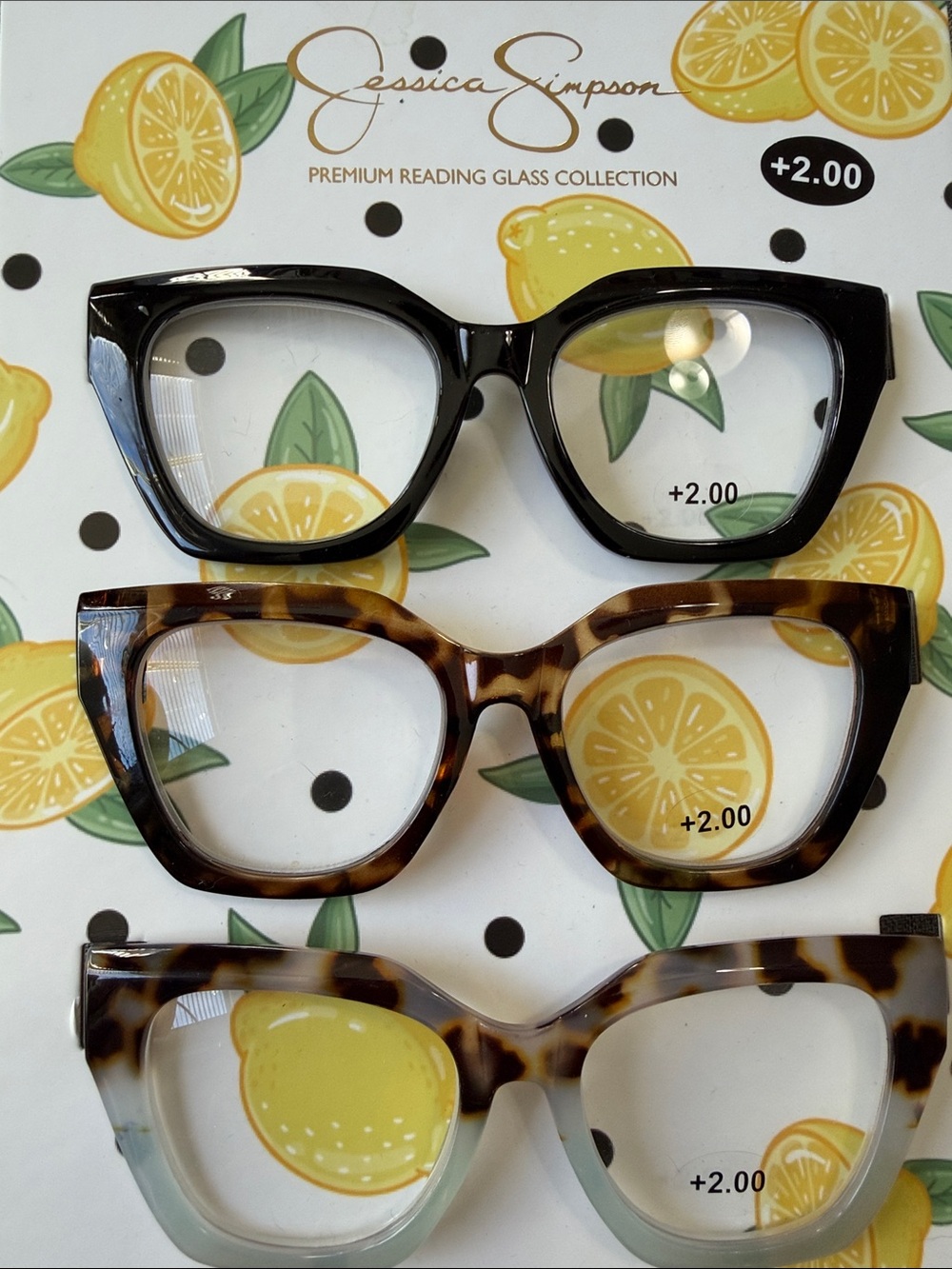 Jessica Simpson Three-Pair Cat-Eye Reading Glasses — Black & Tortoiseshell